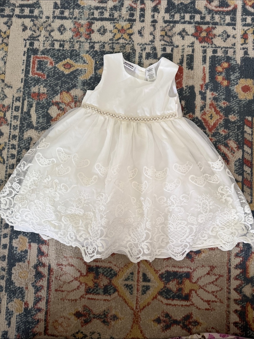 Brand New Blueberi Boulevard White Embroidered Tulle Dress with Pearl Waistband